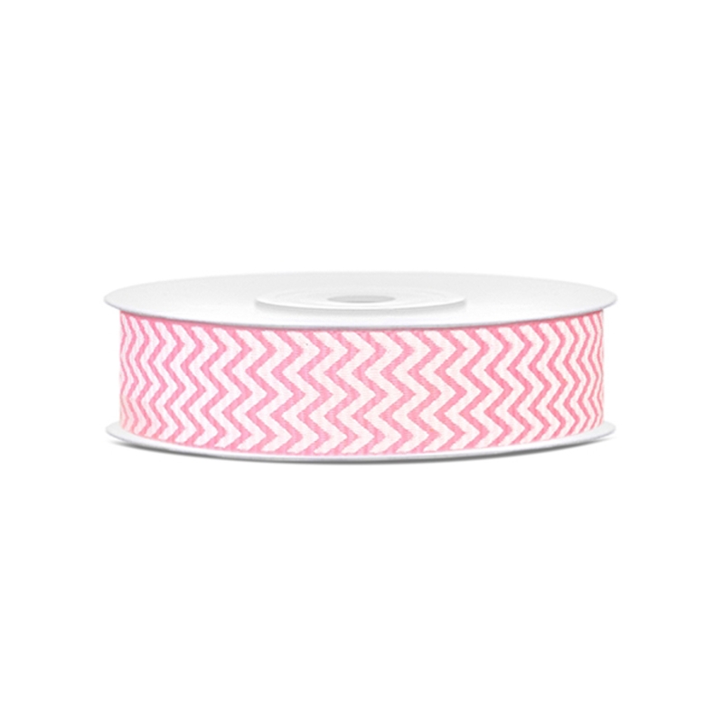 Bedrucktes Ripsband, Weiß / Rosa, 18mm/10m 