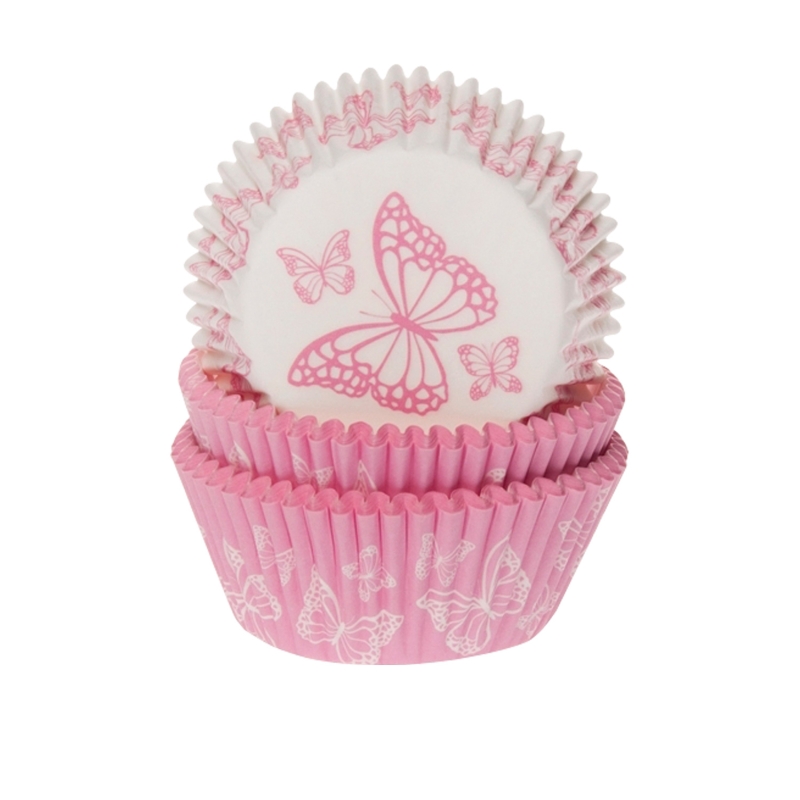 50 Muffinförmchen Schmetterling rosa, weiß 