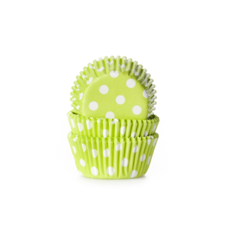 60 Mini Muffinförmchen grün, weiß gepunktet 