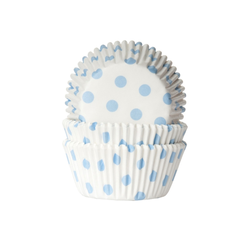 50 Muffinförmchen weiß, hellblau gepunktet 