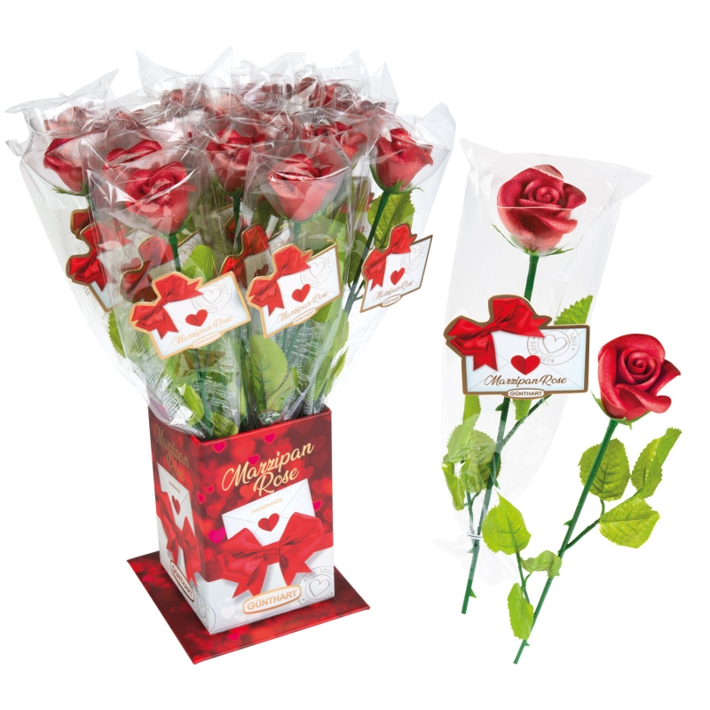 Günthart 20 Rosen am Stiel aus Marzipan - Höhe ca. 420 mm 
