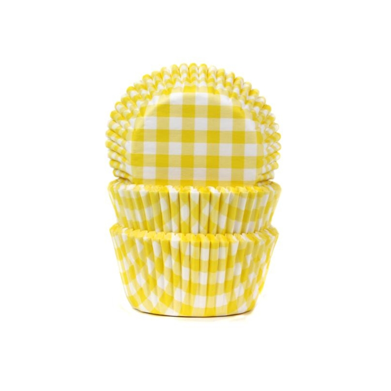 50 Muffinförmchen, gelb weiß kariert 