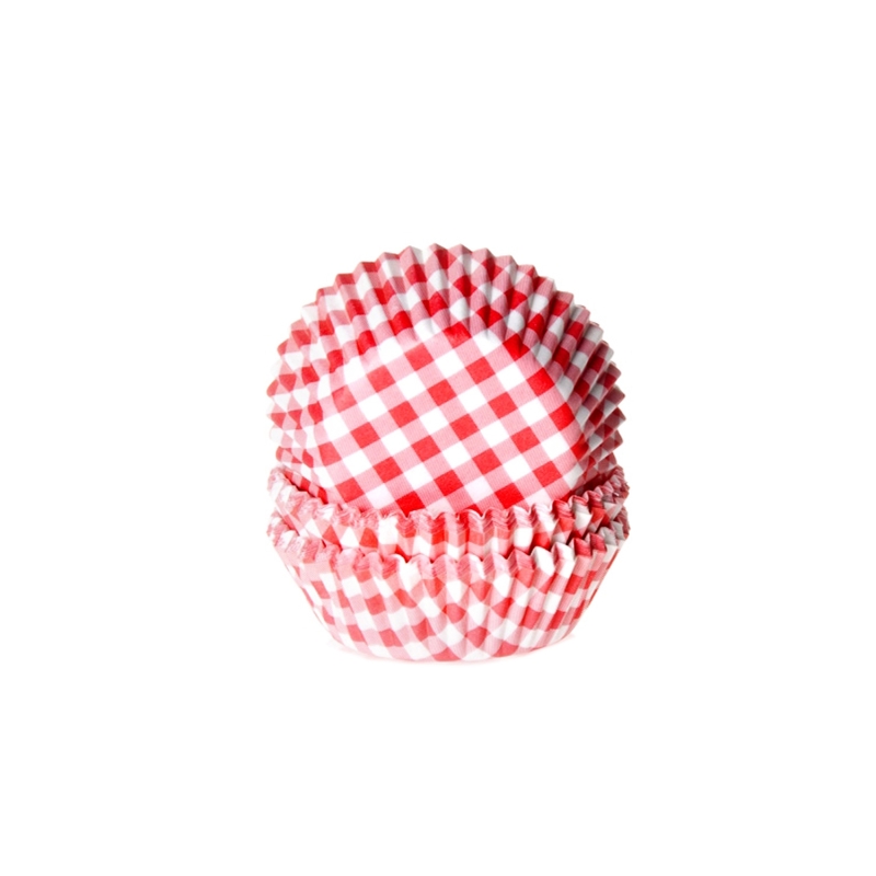 60 Mini Muffinförmchen, rot weiß kariert 