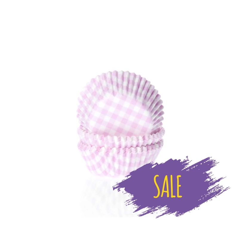 60 Mini Muffinförmchen, rosa weiß kariert 