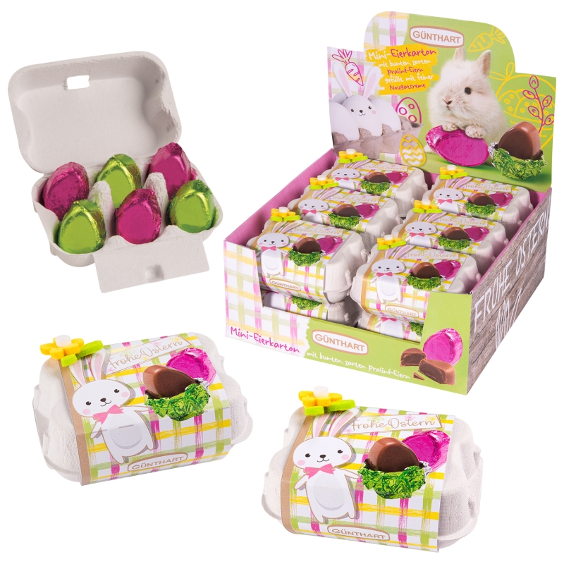 Günthart 12 Mini-Eierkartons mit bunten Pralineneiern 