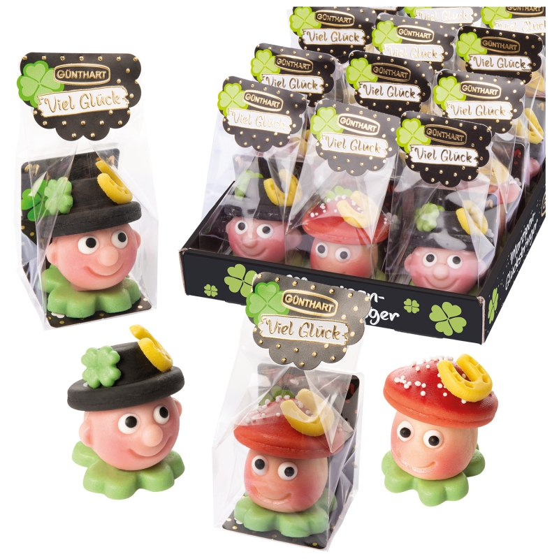 Günthart 15 Marzipan Pilz und Kaminfeger Gesichter für Neujahr in Karton 