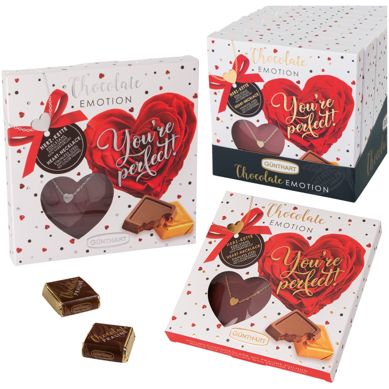 Günthart 12 Pralinen Emotion Präsent mit Herz Kette 