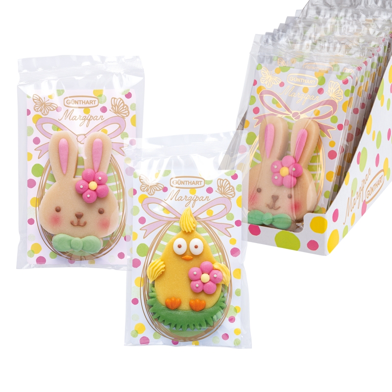 Günthart 10 Stück Hasen Gesicht und Küken mit Kulleraugen aus feinem Marzipan 