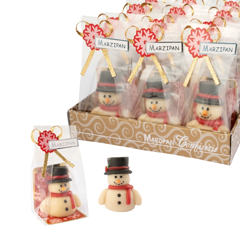 Günthart 12 Marzipan Schneemann im Cellophanbeutel für festliche Weihnachtsdekoration 