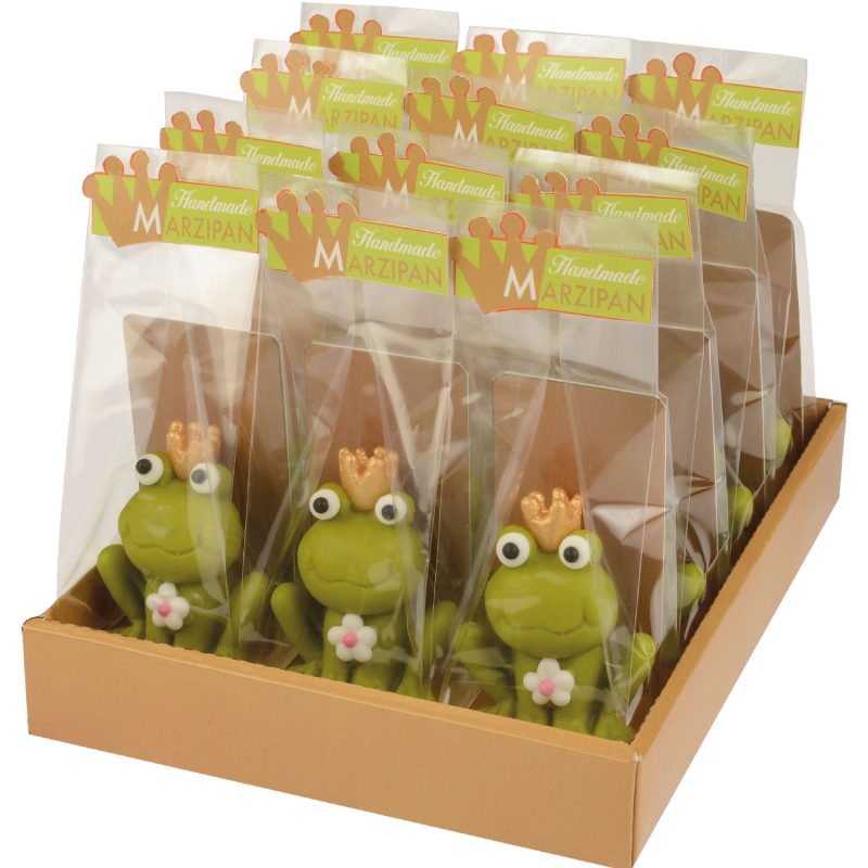 12 Stück Frosch aus Marzipan im Cellophan Beutel 
