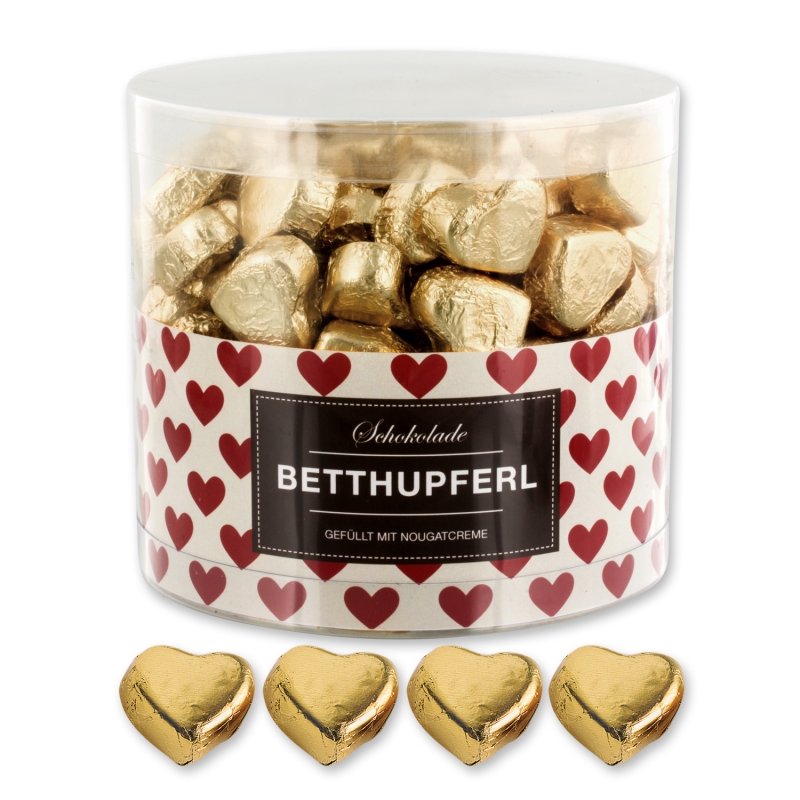 Günthart 150 goldene Herzen aus Schokolade | Betthupferl rot 