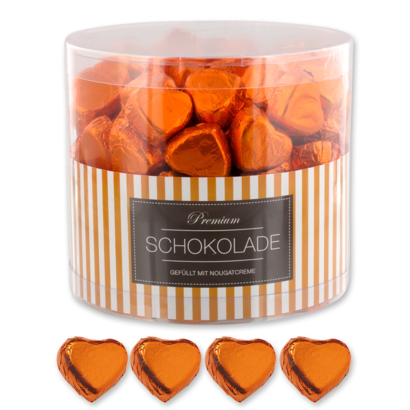 Günthart 150 orange Herzen aus Schokolade | Streifen 