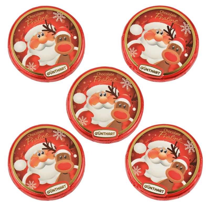 5 Pralinentaler, Nikolaus mit Rentier 