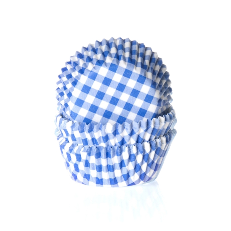 50 Muffinförmchen, blau weiß kariert 