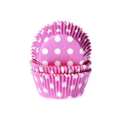 50 Muffinförmchen rosa, weiß gepunktet 