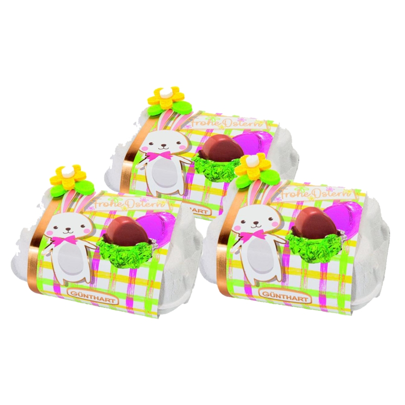 Günthart 3er Set Mini-Eierkartons mit bunten Pralineneiern 