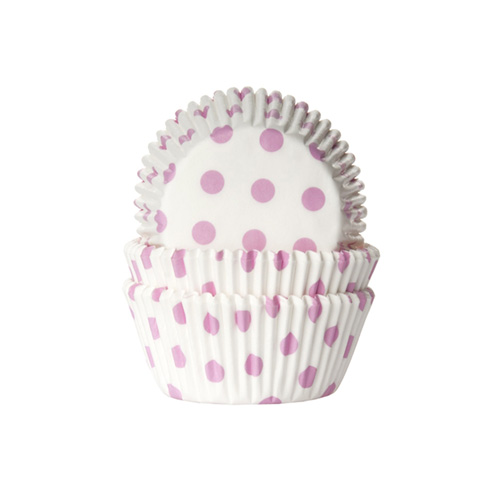 50 Muffinförmchen weiß, rosa gepunktet 