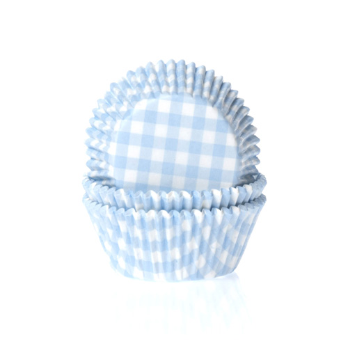 50 Muffinförmchen, hellblau weiß kariert 