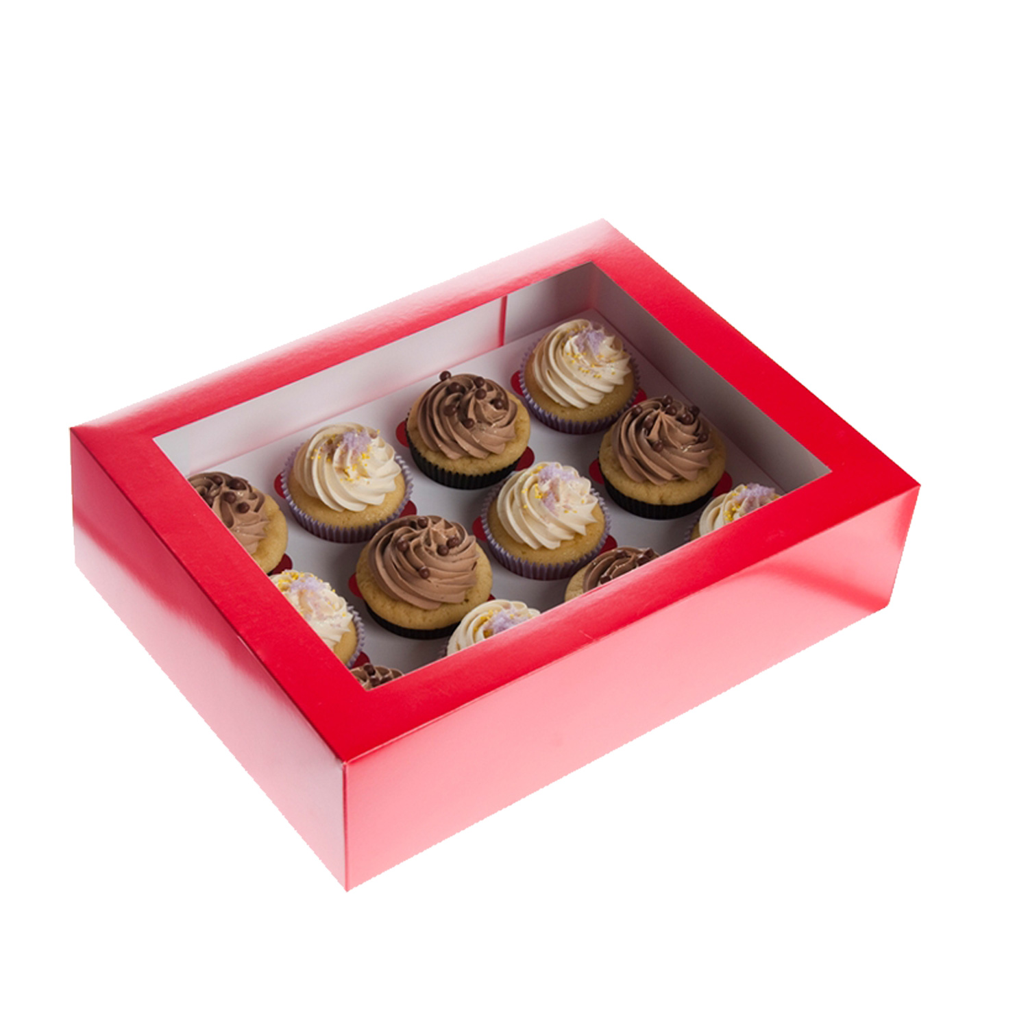 Rote Cupcake Box für 12 Cupcakes mit Sichtfenster